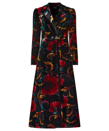 Long Velvet Dark Floral Coat wj685