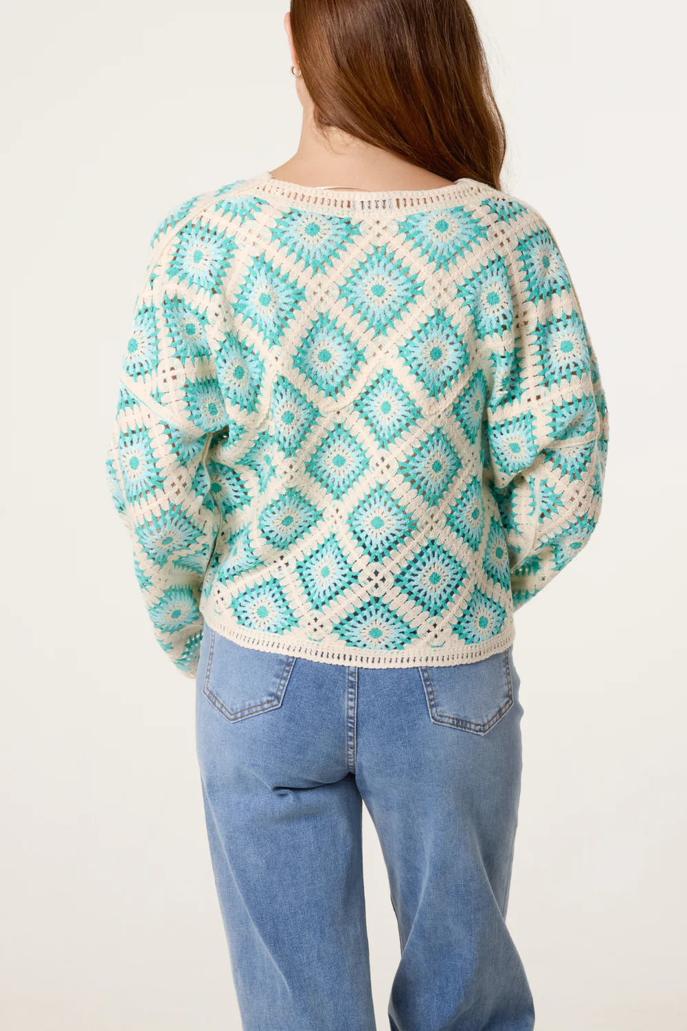 Aqua Diamond Shaped Crochet Jumper