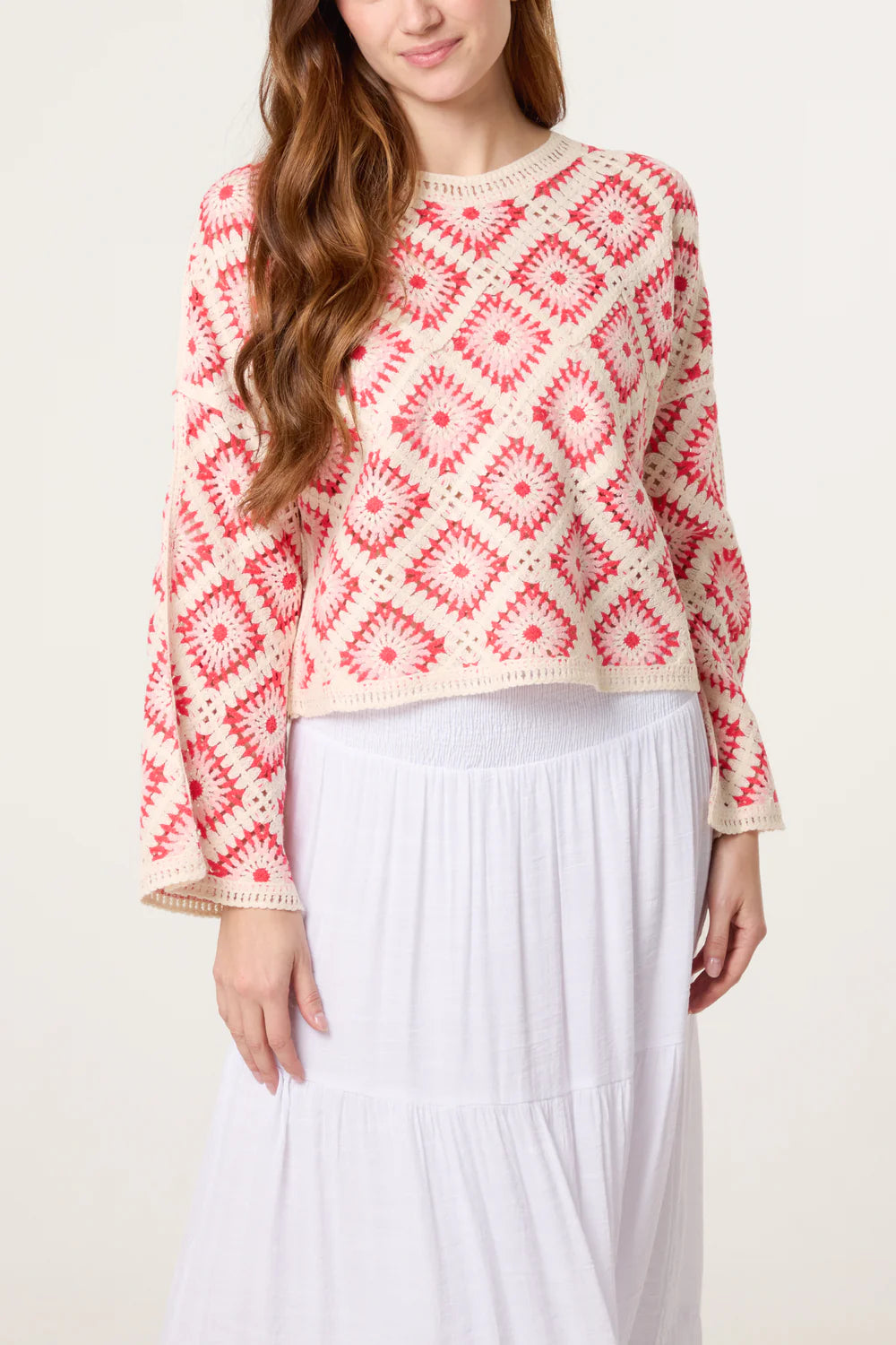 Coral Diamond Shaped Crochet Jumper