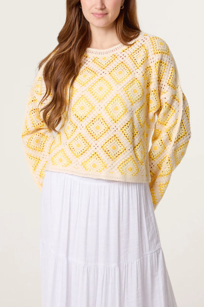 Lemon Diamond Shaped Crochet Jumper