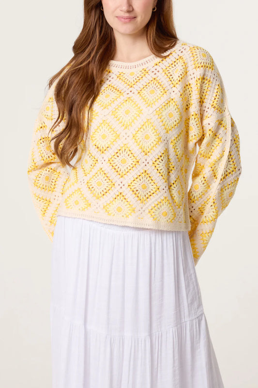 Lemon Diamond Shaped Crochet Jumper
