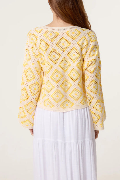 Lemon Diamond Shaped Crochet Jumper