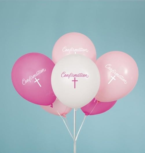Confirmation Party Balloons  Girls  Pink & White x 8