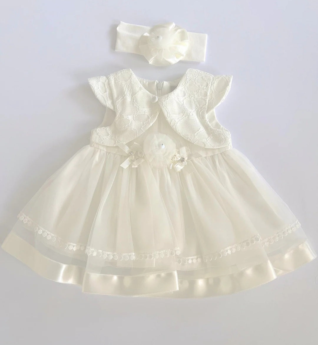 Baby IVORY dress with lace jacket 14396