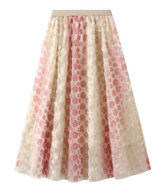 SK109 Small daisy embellished skirt in two tones pink