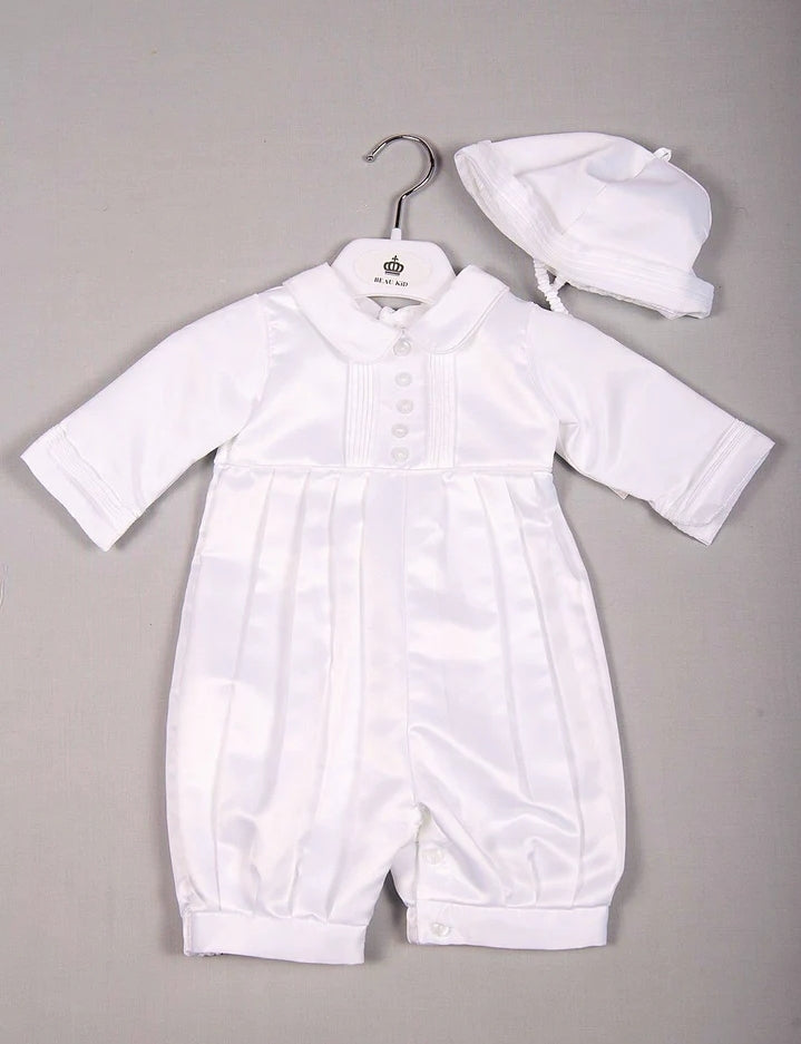 Baby boy white christening romper 10036