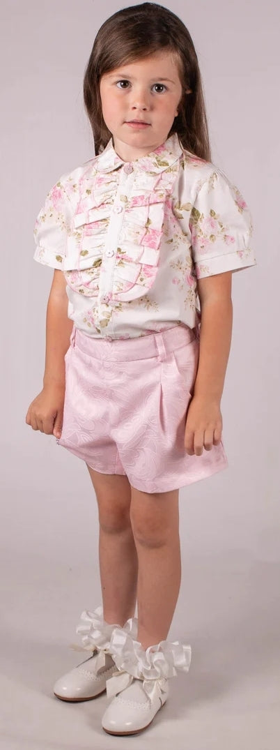 Girls flower print blouse with shorts set
