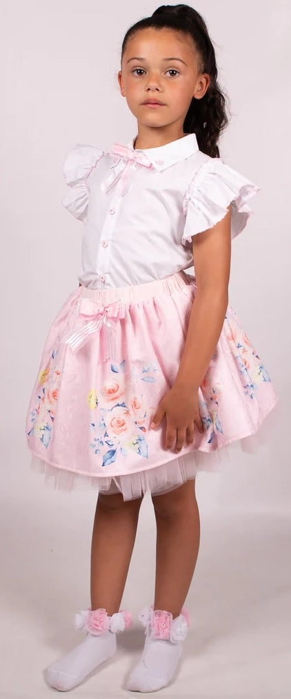 Girls 2pce blouse and floral skirt set