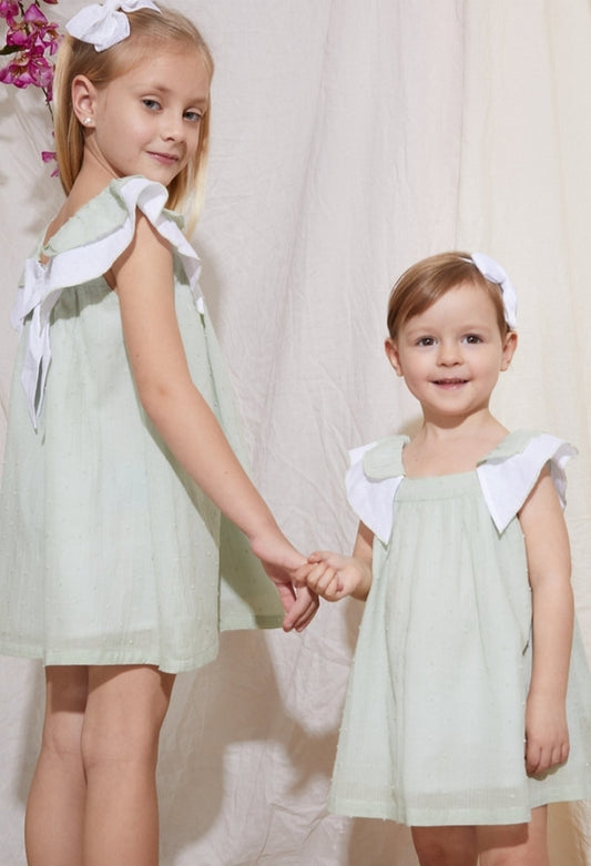 Sage party dress with pants .                   MATCHING BIG SISTER LITTLE SISTER DRESS and LITTLE BROTHER