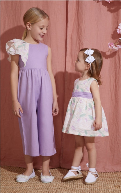 Lilac tulip sleeve jump suit               MATCHING BIG SISTER LITTLE SISTER OUTFITS AVAILABLE