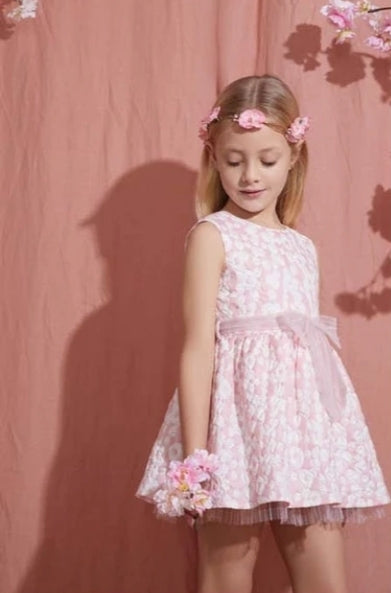 Pink brocade cotton dress.        MATCHING LITTLE SISTER DRESS
