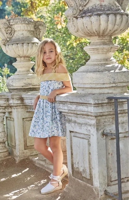 Girls flower dress with gold bow  MATCHING SISTER BLOUSE AND SKIRT SET