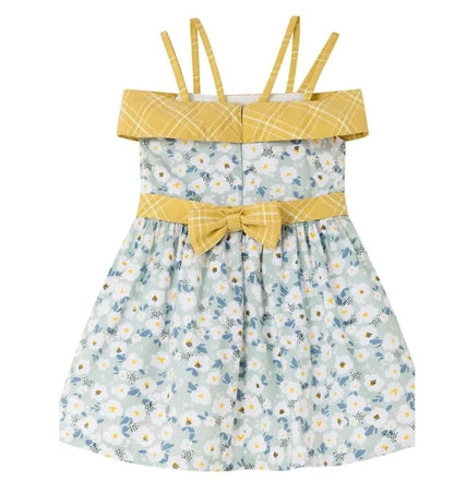 Girls flower dress with gold bow  MATCHING SISTER BLOUSE AND SKIRT SET