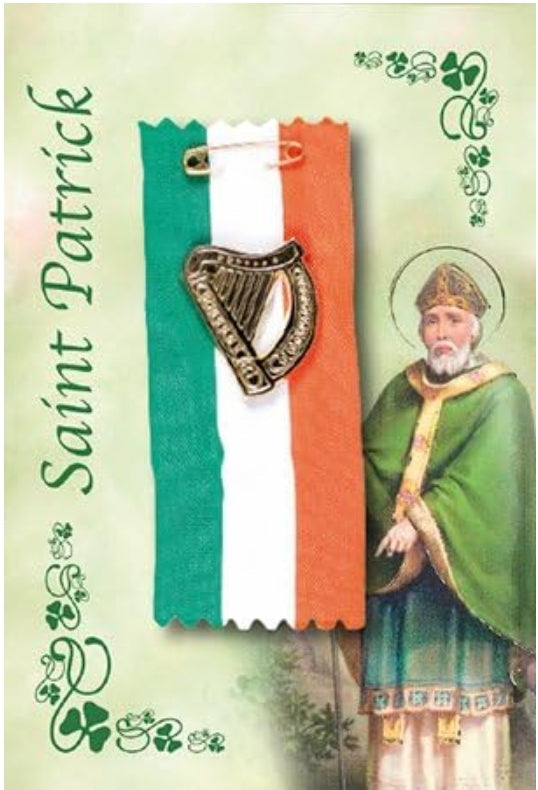 St patrick's day tricolour badge with harp