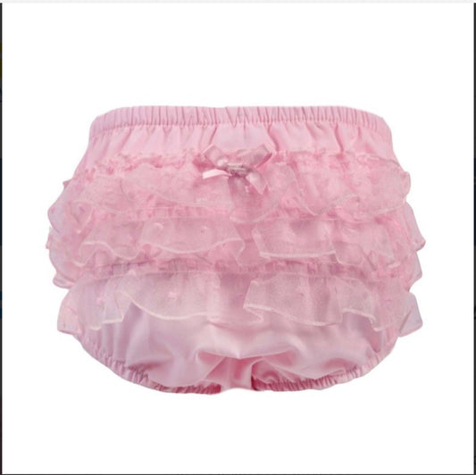 Pink spotty lace frilly pants with bow (0-18months)