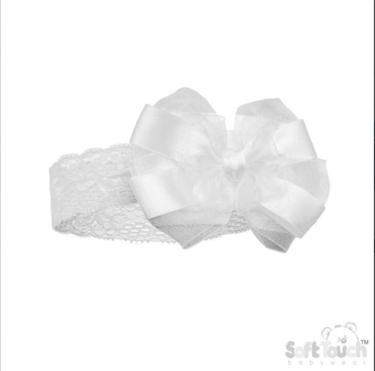 Cream lace headband with satin organza bow