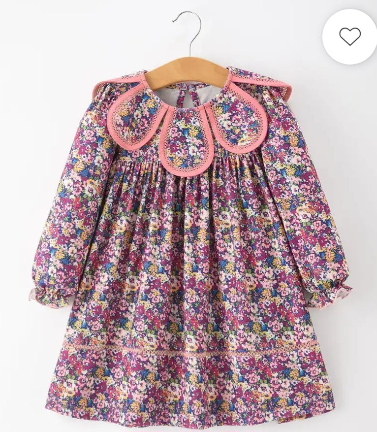 Pink Floral Petals Collar Dress