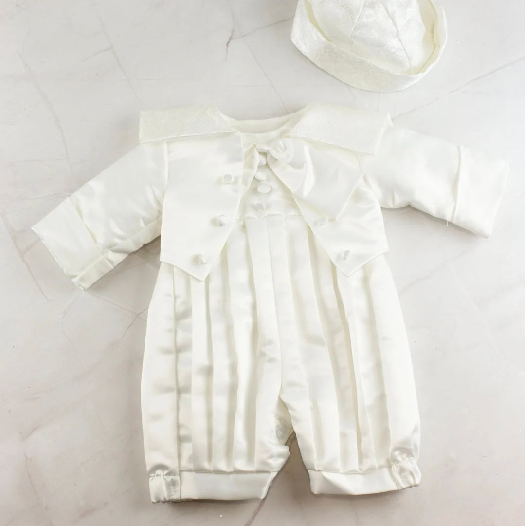 Cream Christening Baby Boys  Romper Set