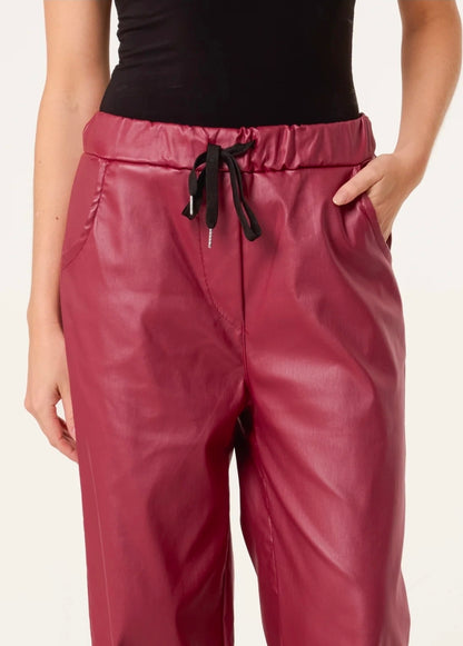 Ladies Wine PU Wide Leg Magic Trousers One Size (8-16)