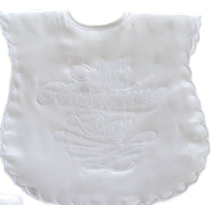 Large White satin christening bib my christening day