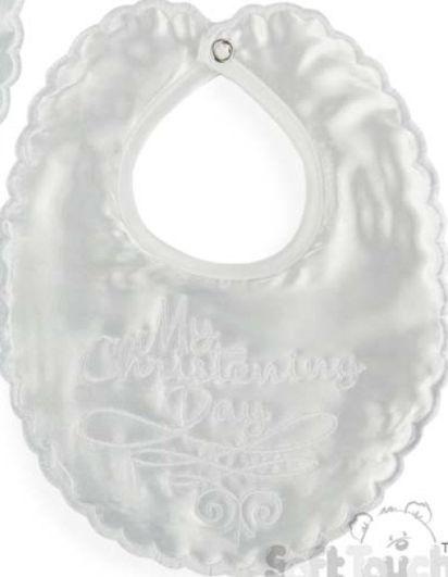White satin christening bib my special day