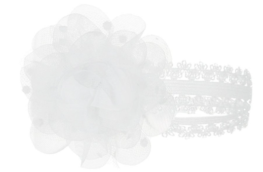 Baby white lace hairband with spotty lace organza flower