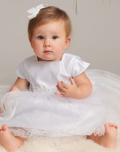 Baby Girls White Sparkling Christening Dress, Jacket and Bonnet Set