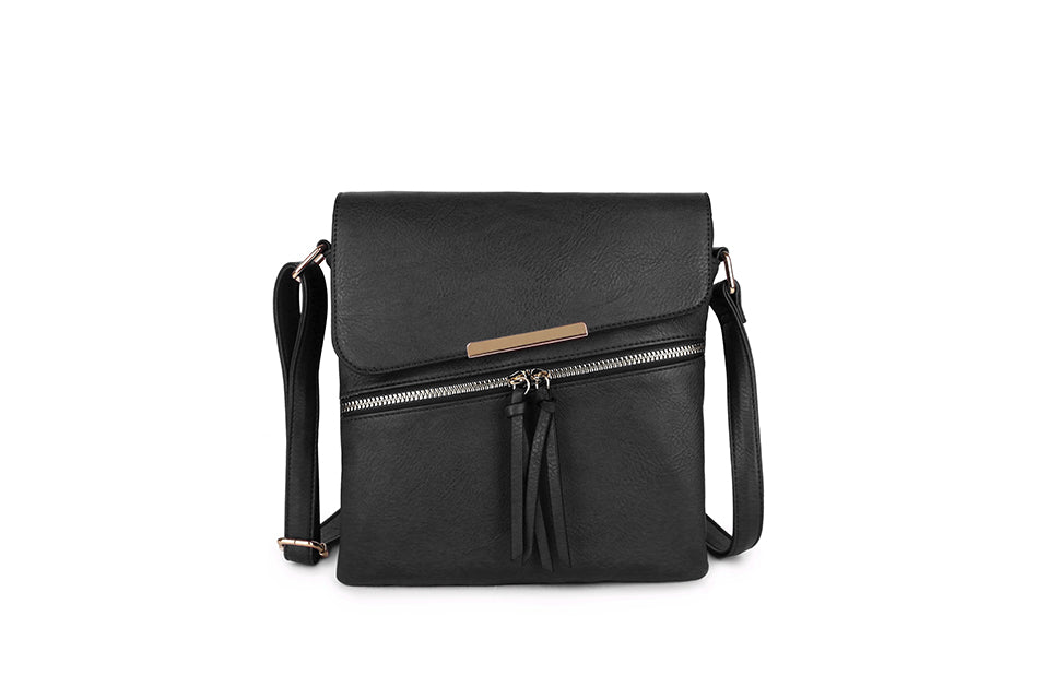 Black Cross Over Body Bag with Tassels w326