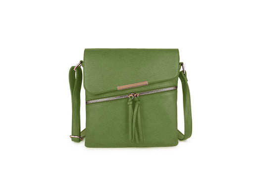 Green Cross Over Body Bag with Tassels w326