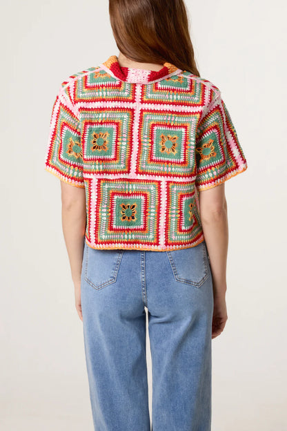 Multicoloured Geometric Crochet Cardigan