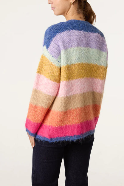 Knitted Rainbow Stripe Cardigan