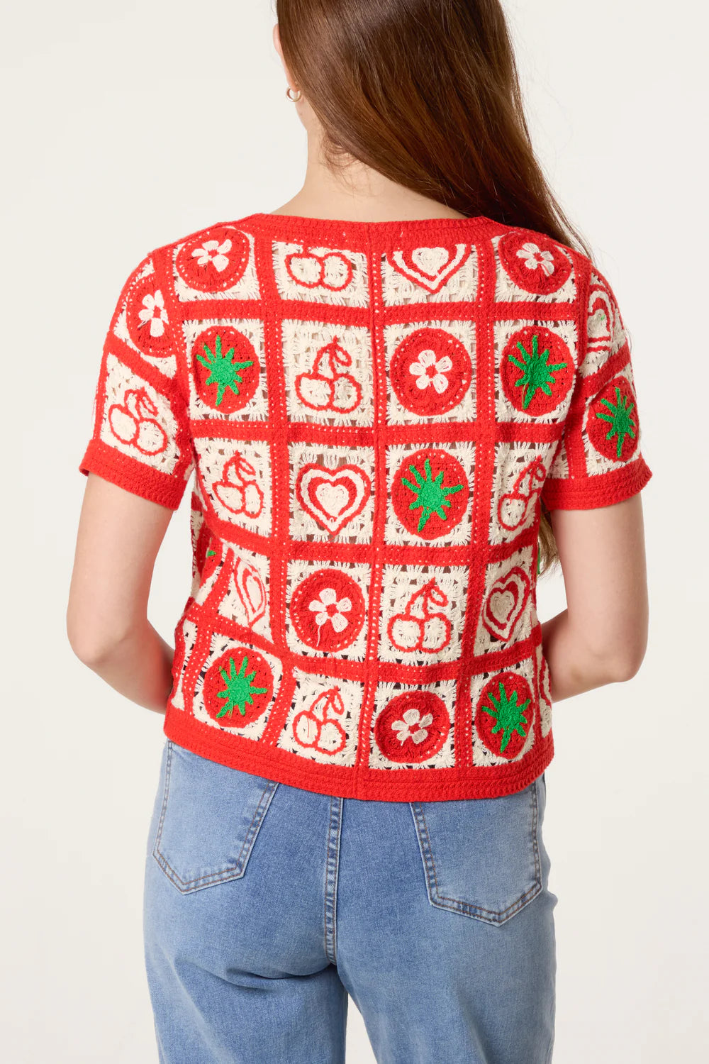 Patchwork Crochet Red Cardigan
