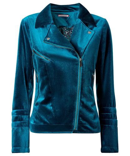 Teal Velvet Biker Jacket