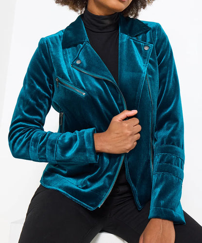 Teal Velvet Biker Jacket