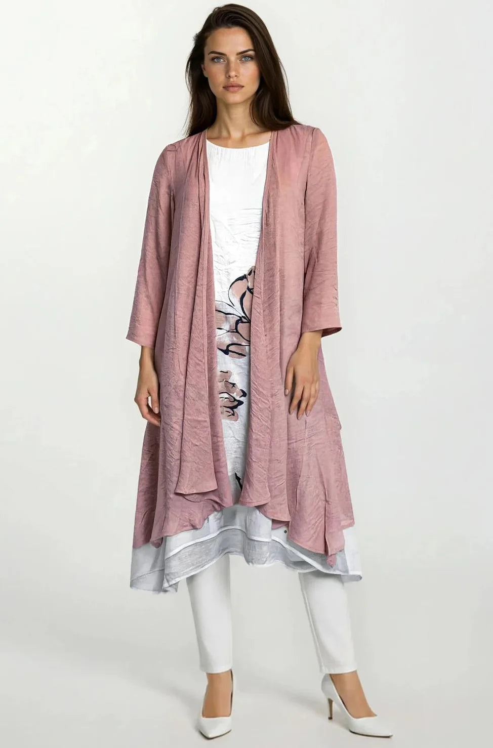 Pink Summer Jacket With Sleeveless Floral Inset Dress