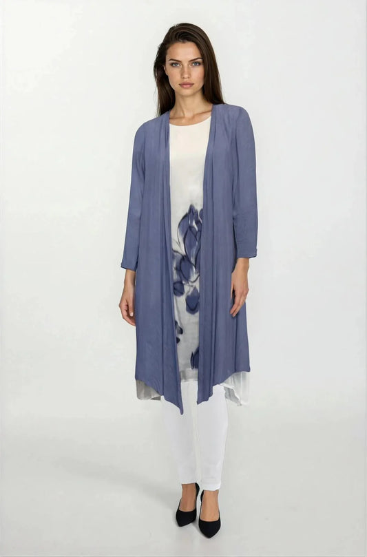 Blue Summer Jacket With Sleeveless Floral Inset Dress
