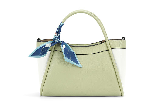 Green/White Handbag with Scarf Handle