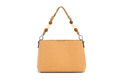 Khaki Handbag with Beaded Handle