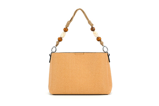 Khaki Handbag with Beaded Handle