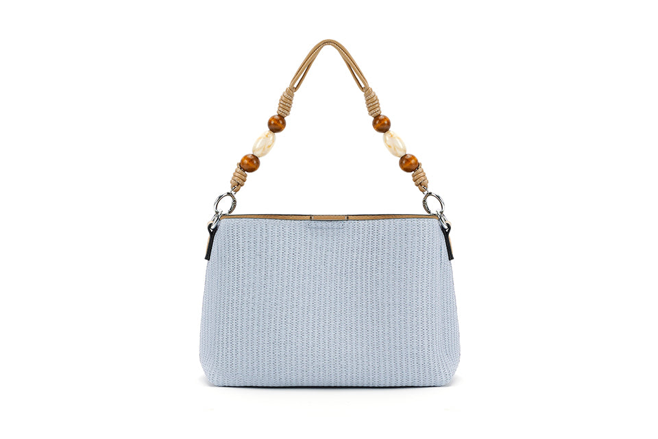 Blue Handbag with Beaded Handle
