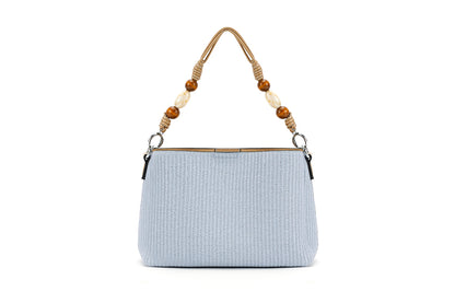 Blue Handbag with Beaded Handle