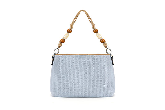 Blue Handbag with Beaded Handle