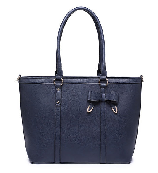 Dark Blue Ladies Handbag with Leather Bow Detail