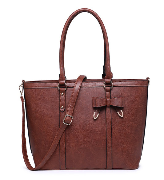 Brown Ladies Handbag with Leather Bow Detail