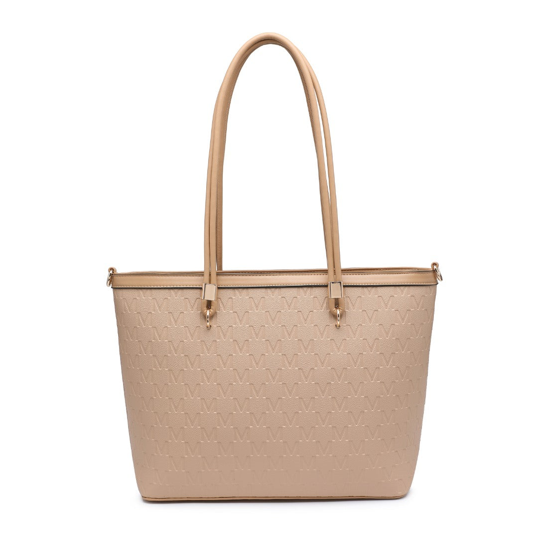 Ladies Handbag with All-Over 'M' Print in Apricot