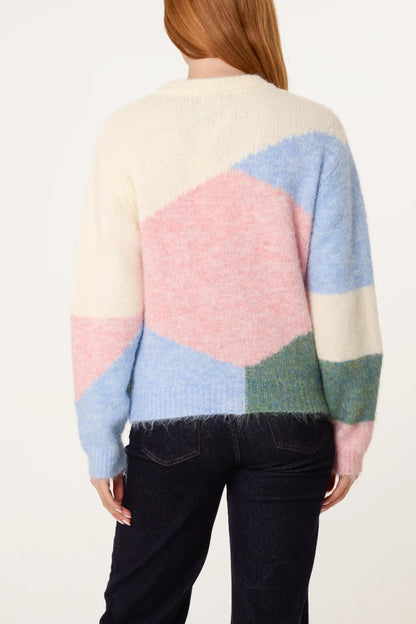 Cream Colour Block Flower Cardigan