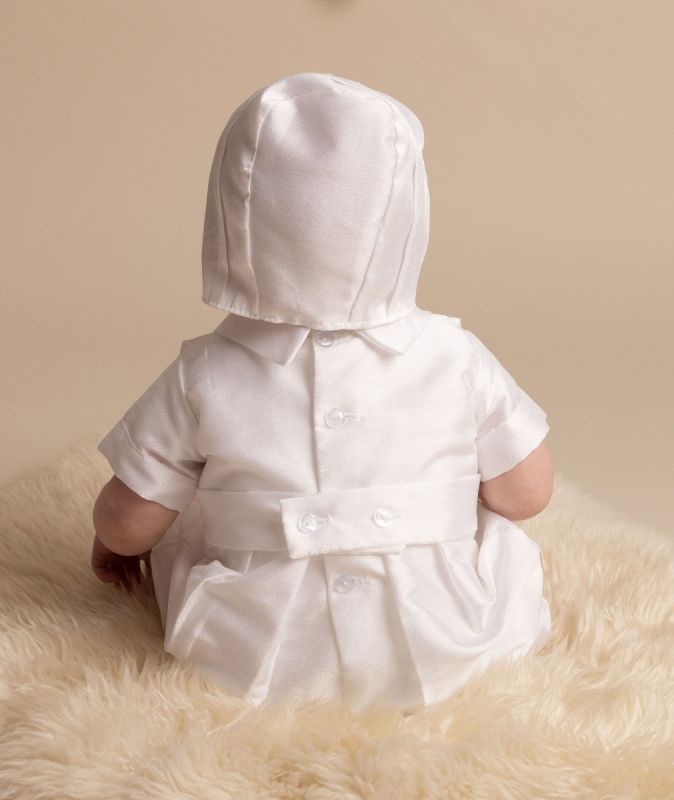 Boys White Arlo Christening Romper with Hat
