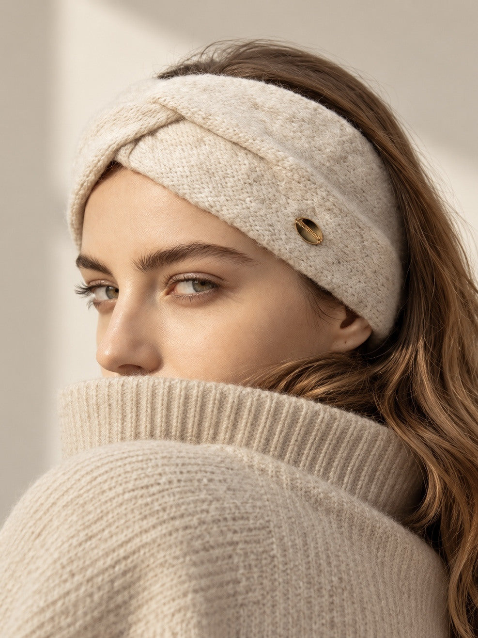 Cashmere-Blend Twist Headband Beige
