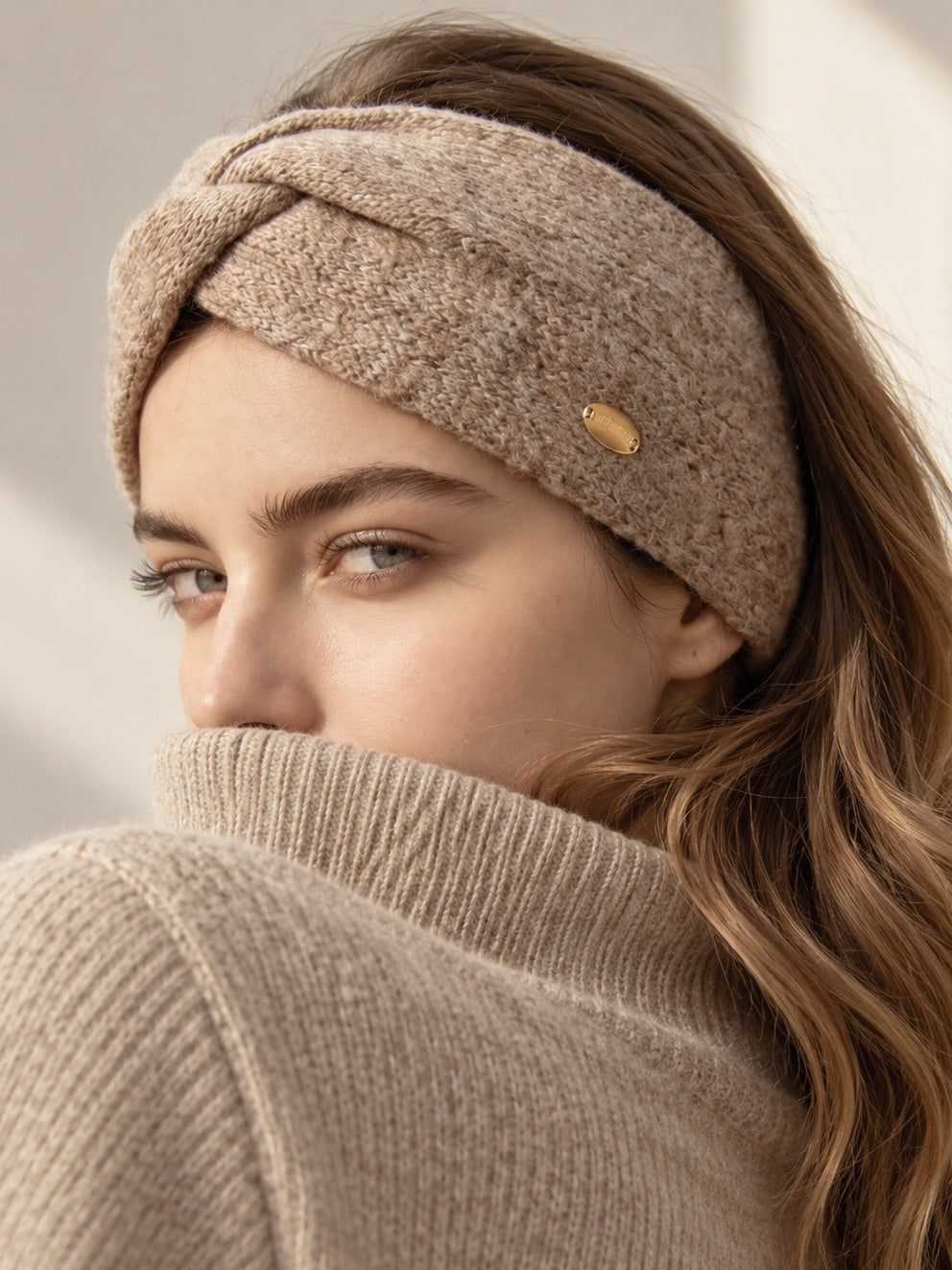 Cashmere-Blend Twist Headband Taupe
