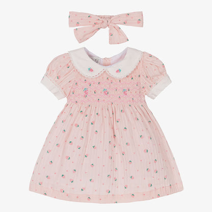 Girls Dress with Strawberry Print and Matching Headband